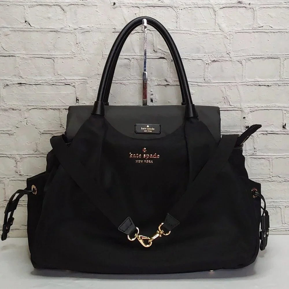 KATE SPADE 'KOĹI' TOTE LEATHER TRIM DELUXE DIAPER BAG UNISEX EMBOSSED HARDWARE